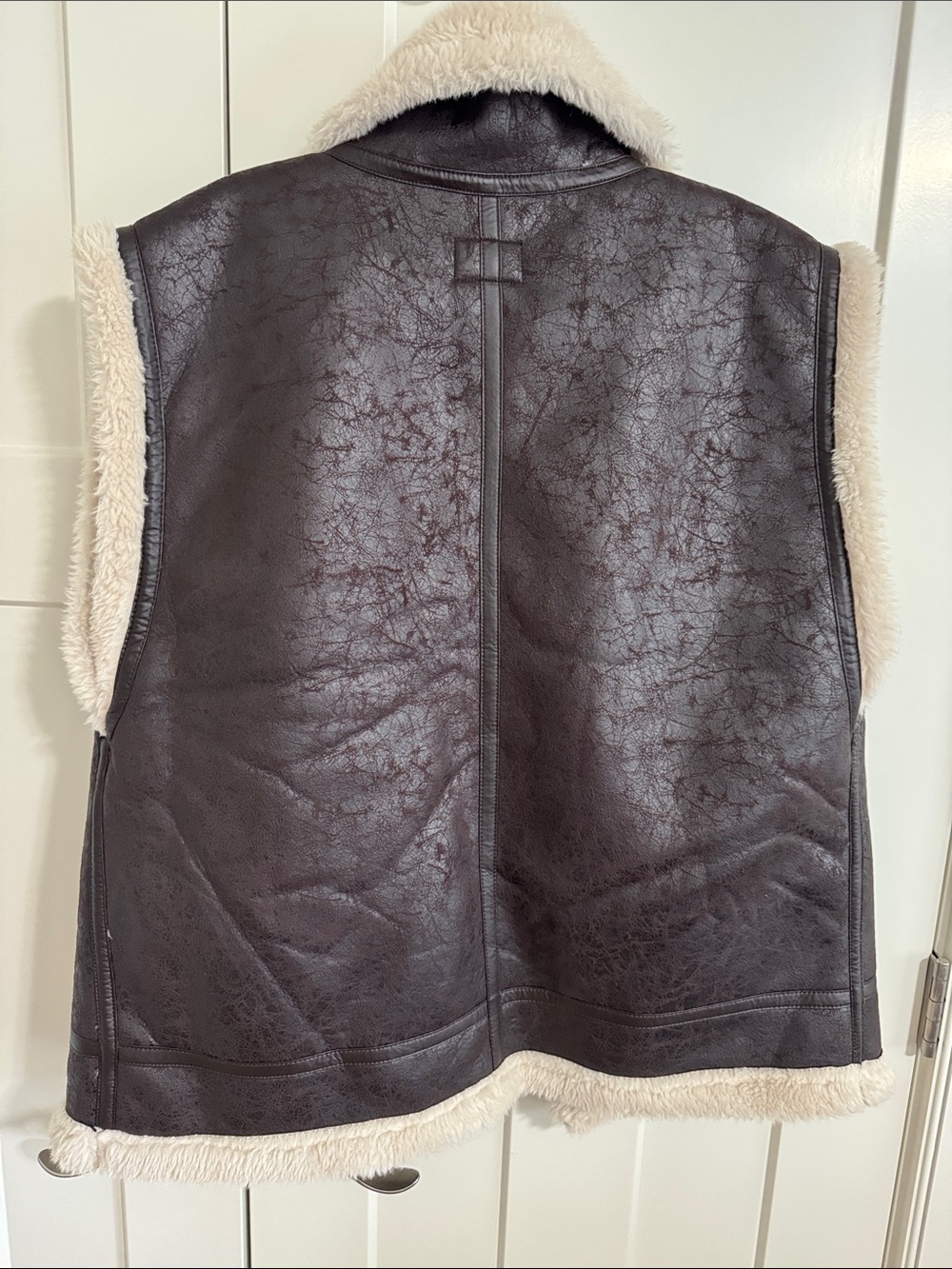 Offline Faux Shearling Vest in Cream and Dark Brown Trim - Picture 3 of 3